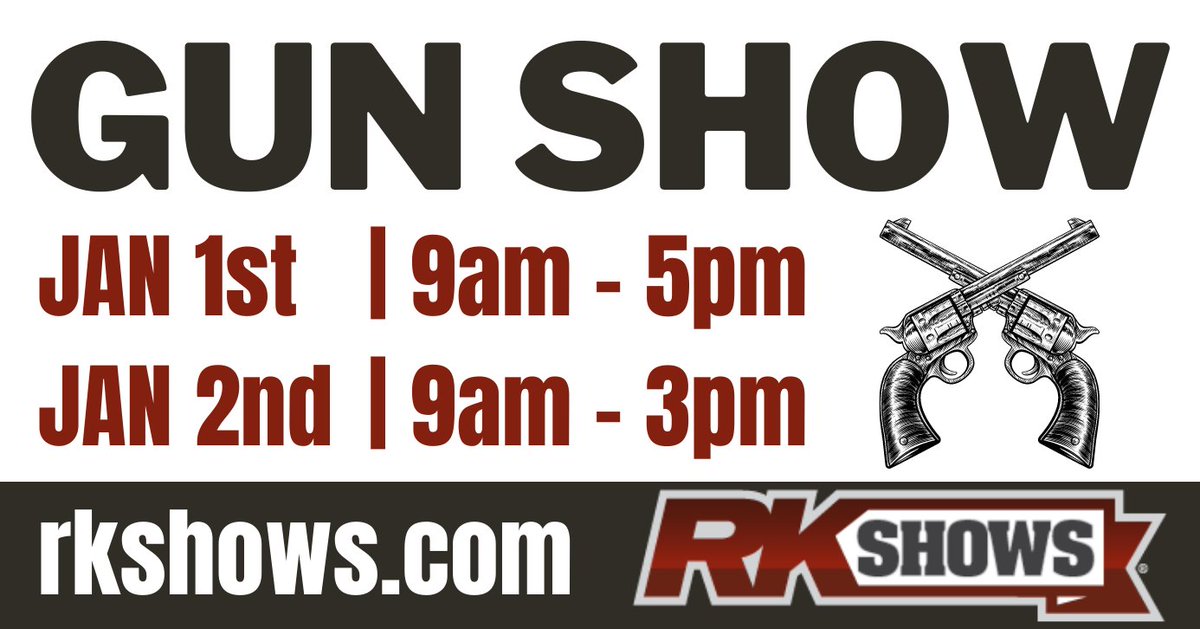 Join us this weekend, January 1st &amp; 2nd for the Gun Show! RK Shows will have a variety of vendors displaying guns, hunting supplies, military surplus and outdoor gear. 

Security and check-in points for the safety of attendees and vendors.

More Info: rkshows.com