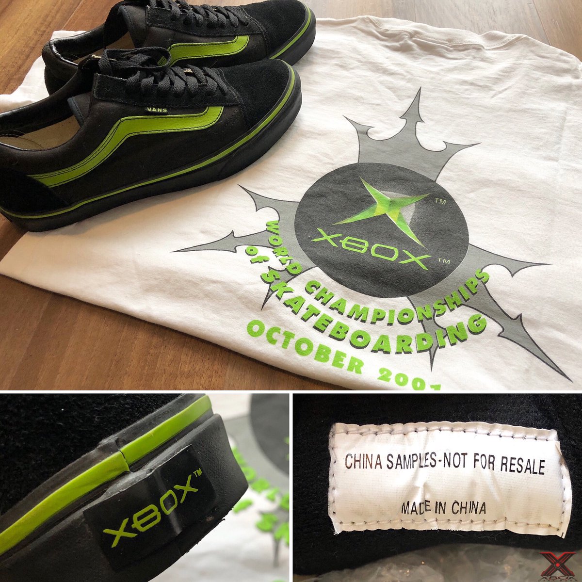 XboxDarkRoom's tweet photo. These sample Xbox Vans go well with this World Championship of Skateboarding shirt! I’m not sure about the origins of the shoes, but I’ve only ever seen two pairs. Any Xbox folks know? https://t.co/rQmqpyieq3