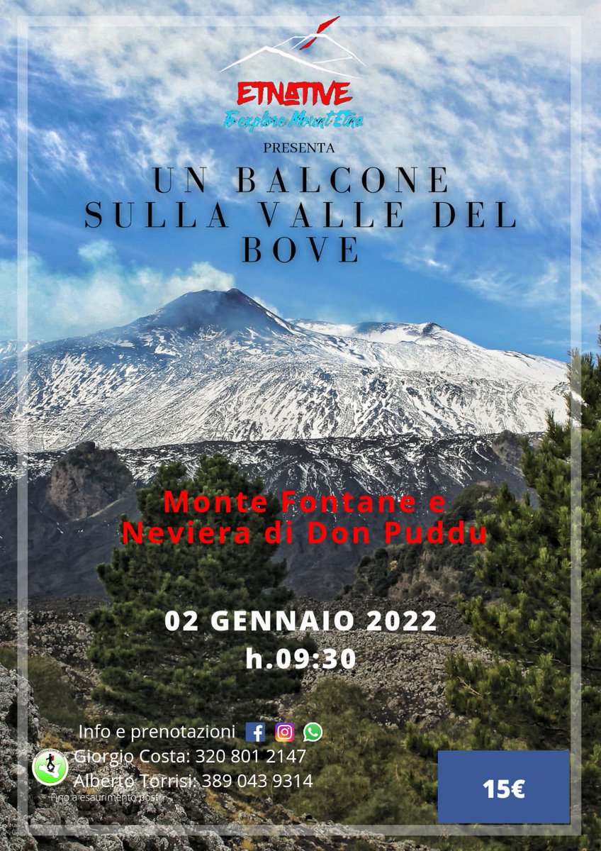 Ecco il secondo evento giorno 2 Gennaio 2022 per festeggiare insieme il nuovo anno con una nuova estrazione di premi 🥰 Vi aspettiamo per vivere l’#Etna con noi 😃

Guarda l’evento-> fb.me/e/1apoJVGuy

Alberto: 389 0439314
Giorgio: 320 8012147
Fabrizio: 378 0861560