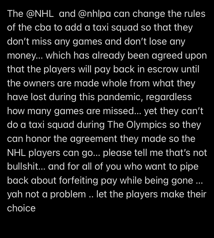 theScore's tweet photo. Brad Marchand continues to rip the NHL for opting out of the 2022 Olympics. 

(📷: @Bmarch63) https://t.co/ciVwGTuWG1