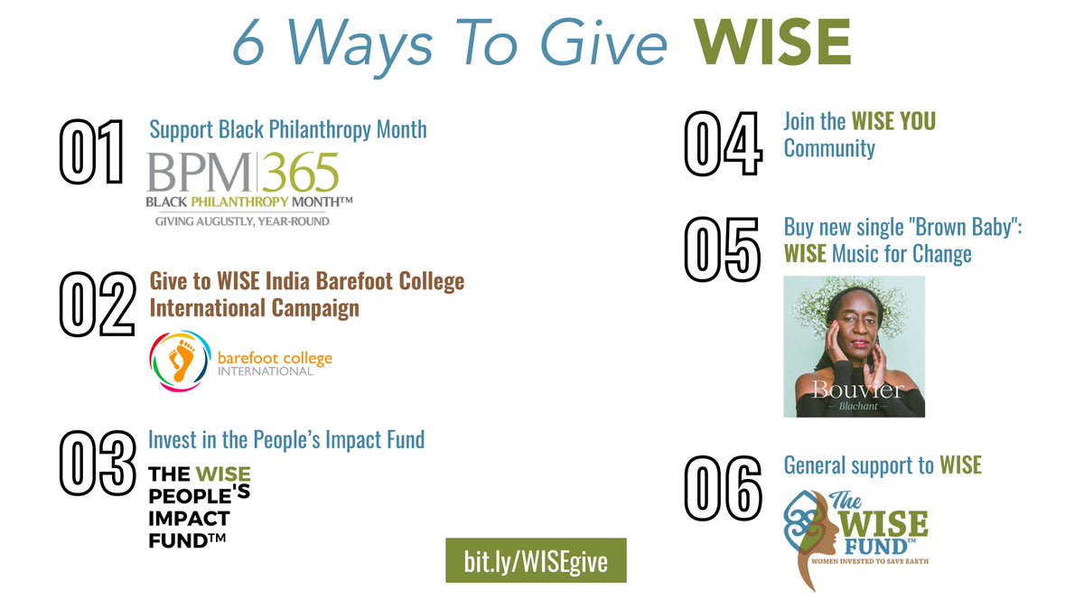 theWISEfund's tweet image. Your support helps us promote #fundingequity for diverse innovators impacting the world’s most critical environmental and social challenges. 

Join the movement and in any one of our #6waystoGIVEWISE at bit.ly/WISEgive. 
#BPM365 #blachant #fundingequityszn