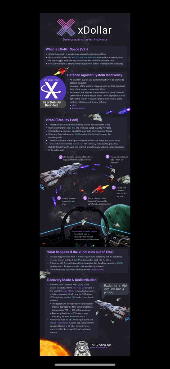 This is an infograph illustrating the 2 lines of defence to protect the system from insolvency for @xDollarFi...