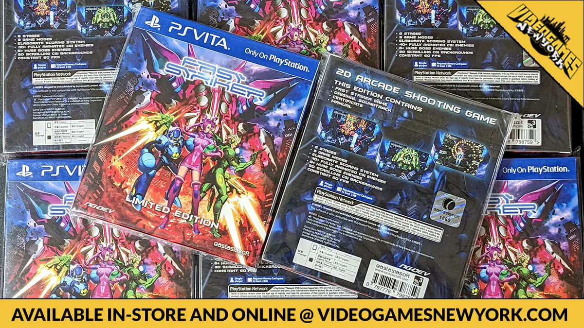 VideoGamesNYC's tweet photo. VITA VITA VITA! #FASTSTRIKER [LIMITED EDITION] from @EastAsiaSoft is back on the website! Don't miss your last few chances to #GetPhysical with the #PlaystationVita 

Available in-store and online at https://t.co/gvK7by19Tv

#VitaIsland https://t.co/y8nCpSqMKn