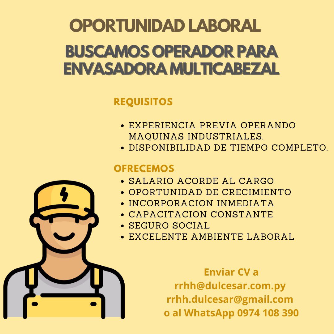 DulCesarPy's tweet photo. #OportunidadLaboral #TrabajoPy
Compartir para que llegue a la persona indicada 🥰🙏🏻
Solo tenemos vacante en este puesto que publicamos 🖋 https://t.co/rkluK40ge7