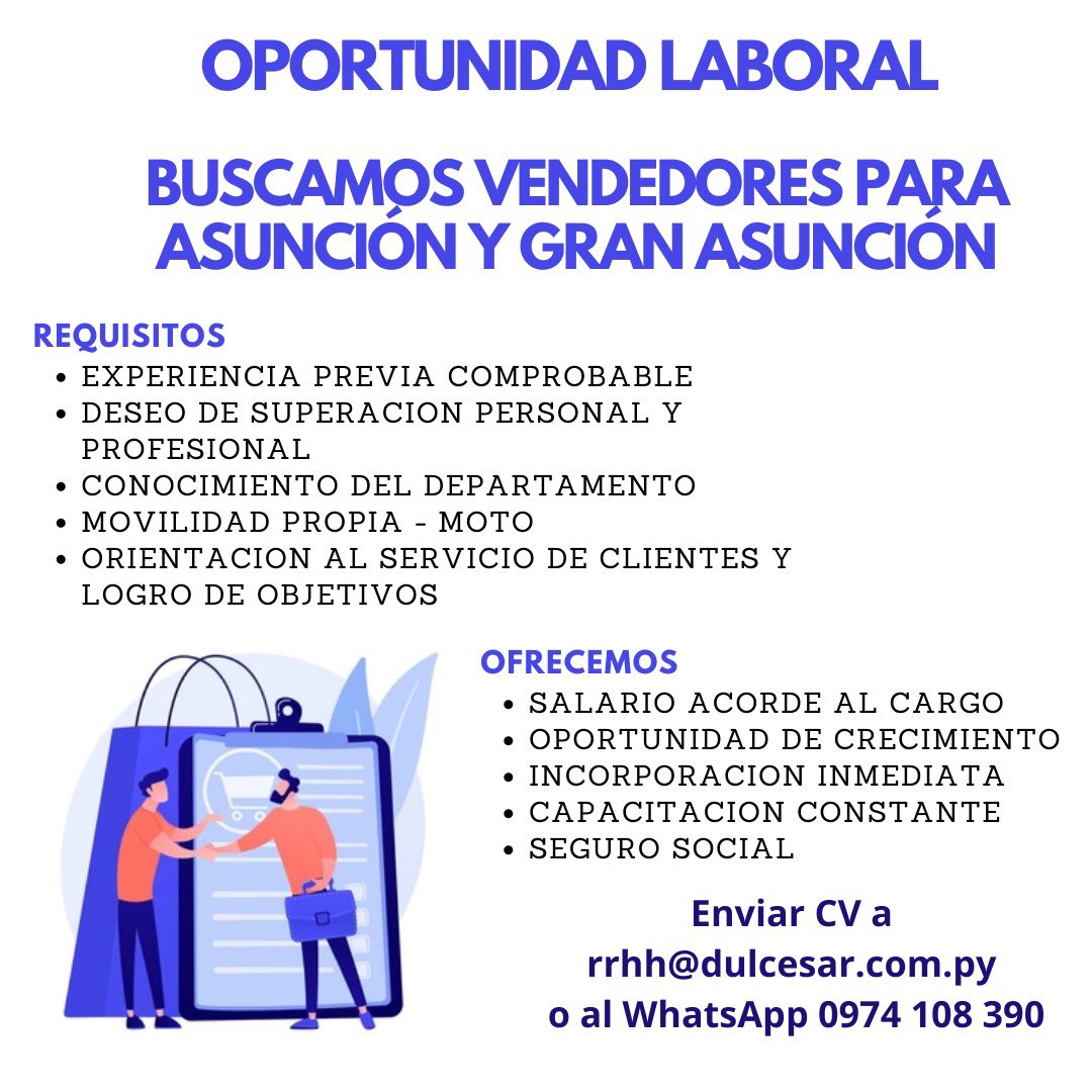 DulCesarPy's tweet photo. #OportunidadLaboral #TrabajoPy
Compartir para que llegue a la persona indicada 🥰🙏🏻
Solo tenemos vacante en este puesto que publicamos 🖋 https://t.co/rkluK40ge7