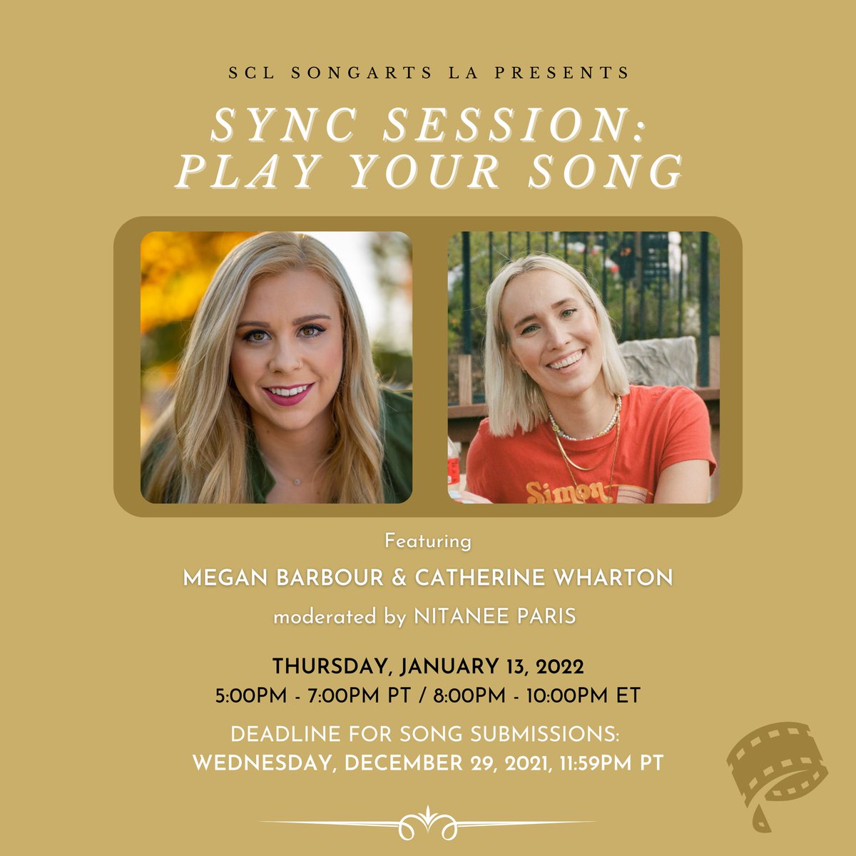 scl_ny's tweet photo. CALL FOR SUBMISSIONS! 🎶
SCL SongArts presents SYNC SESSION: Play Your Song
This event is open to current SCL members only. Apply by submitting ONE MP3 of a song (music and lyrics) via email to songarts@thescl.com.
Deadline: TOMORROW - WEDNESDAY, DECEMBER 29 2021, 11:59PM PT. https://t.co/v8oHNl4RnE