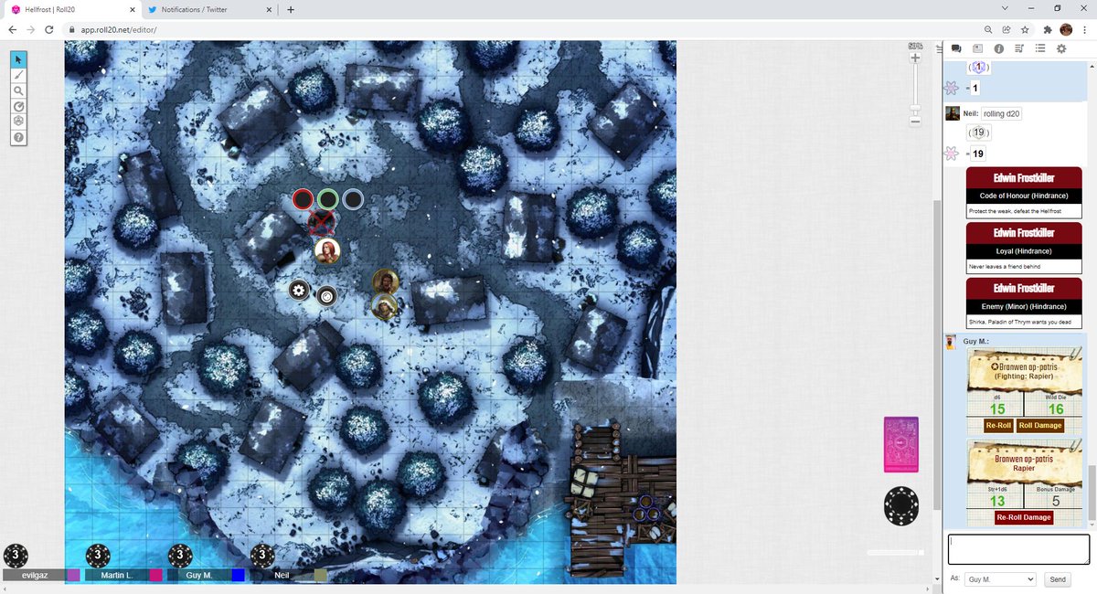 <a href="/TripleAceGames/">Triple Ace Games</a> #Hellfrost #SavageWorlds tonight with <a href="/the_smart_party/">Gaz (The Smart Party)</a> - pretty sure my luck is going to change soon after the first roll gives a raise and 20 damage. With <a href="/mrlloydgp/">Martin Lloyd / He/Him</a> @vodkashok