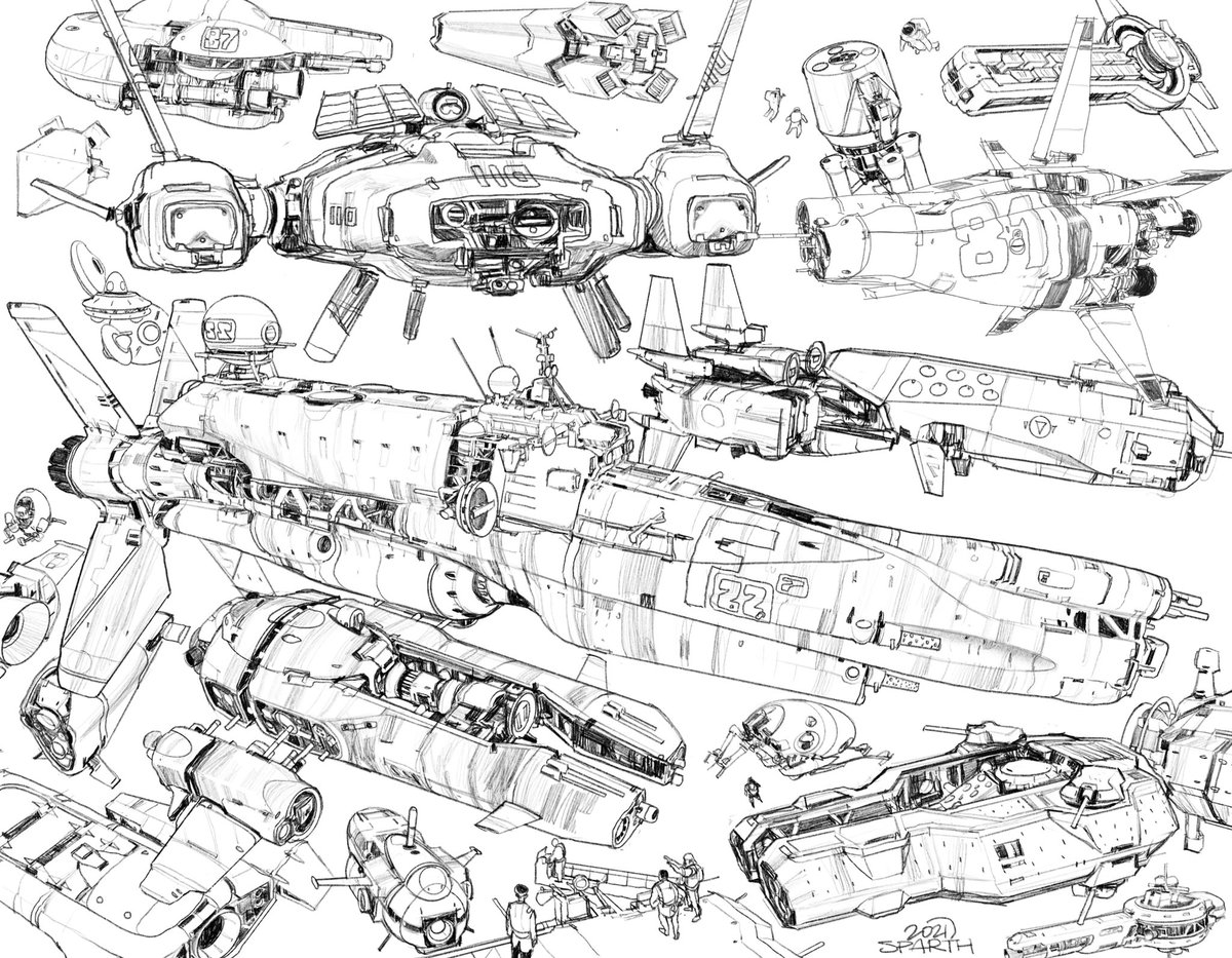 Another sheet of crowded spaceships in @Procreate. I tried to escape out of my own design habits for each new one. Easier sand than done. I also overuse the auto ellipsis feature, because it's such a joy to use. 