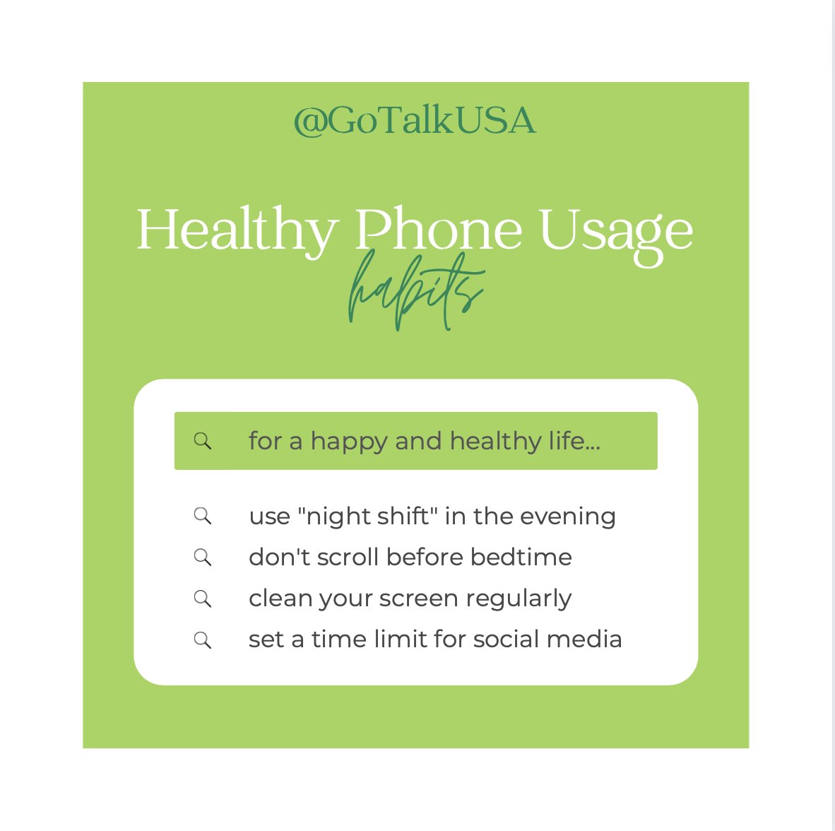 At GoTalk, we care about your mental health in addition to helping you save an extra buck on the latest smartphones. Share these tips with someone who could use some healthy phone habits!
.
.
#mentalhealth #digitaldeclutter #screenlifebalance #phonehabits #techdetox #mindfulness