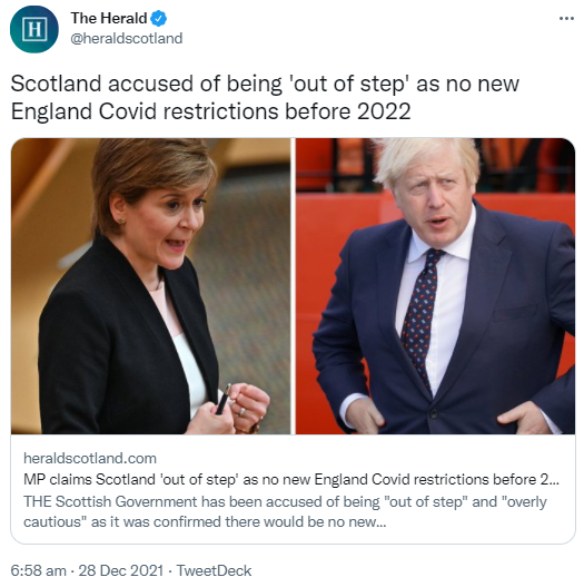msm_monitor's tweet photo. This is the 'Headline of the Year' winner. It'll be referenced for decades to come. Scotland, Wales and Northern Ireland do the same thing, yet Scotland is 'out of step' with England. https://t.co/ZUqYuDBLVx