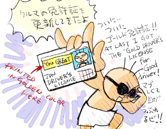 免許証の更新に行ってきました。
I went out to renew my drivers lcense.
you call me a good driver for 5 years, from today till next renew! 