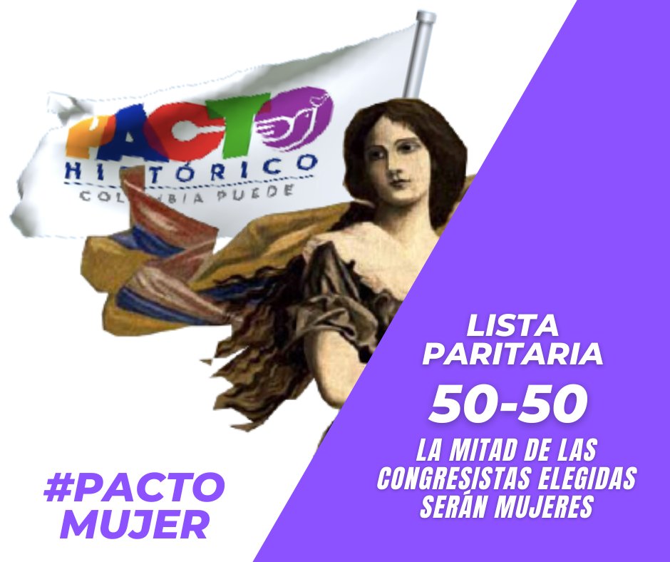 petrogustavo's tweet photo. Si vota por el Pacto Histórico al Senado y Cámara, usted garantiza que la mitad de las curules elegidas corresponda a mujeres.

Pacto Mujer. https://t.co/BObPWHNhCP