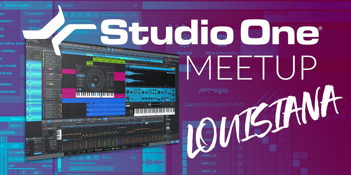 PreSonus's tweet photo. Calling Louisiana and surrounding states! Tonight is your chance to chat with fellow producers, creatives, home studio owners, musicians and others about Studio One, music, and all else audio in a Studio One eMeetup! Tonight at 7PM CT

MORE INFO: https://t.co/W56oJB1i5Q https://t.co/afmLooXZyt
