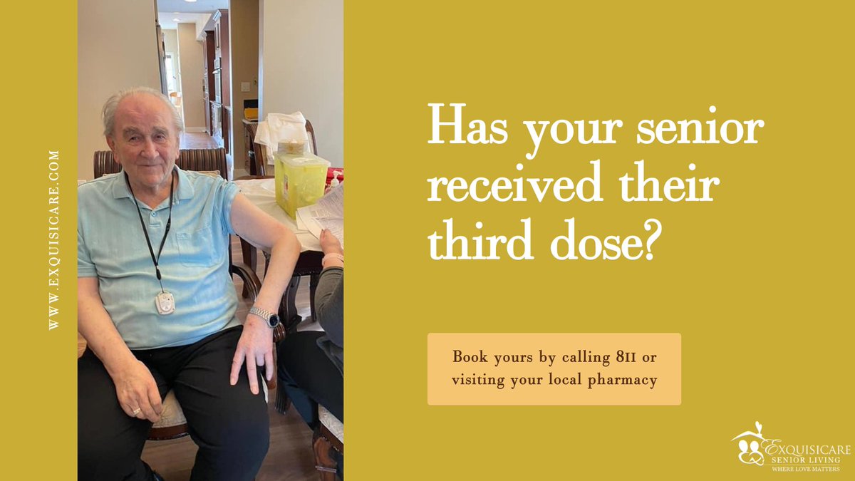 Has your #senior received their third dose yet? Book online by visiting loom.ly/B2Cu1vg dial 811, or contact your physician. Vaccination will help protect you and your loved ones against the #omicron variant. #covid19ab #ExquisiCARES