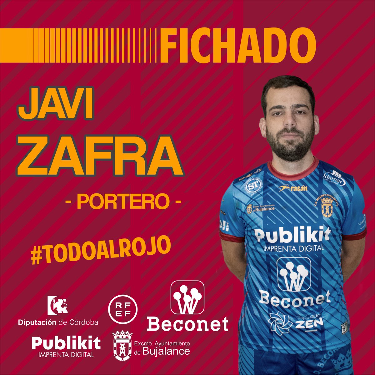 🔴 NOTICIA 🔴

🆕 FICHAJE

Regresa "El Muro"

Tras abandonar el club a principios de pretemporada por motivos personales, y recalar en el <a href="/PozoblancoFS/">PozoblancoFutbolSala</a>, vuelve Javi Zafra (<a href="/Zafraa_1/">Javi Zafra</a>) a la portería rojilla para estar hasta el final de la campaña.

#VamosBujalance #TodoAlRojo