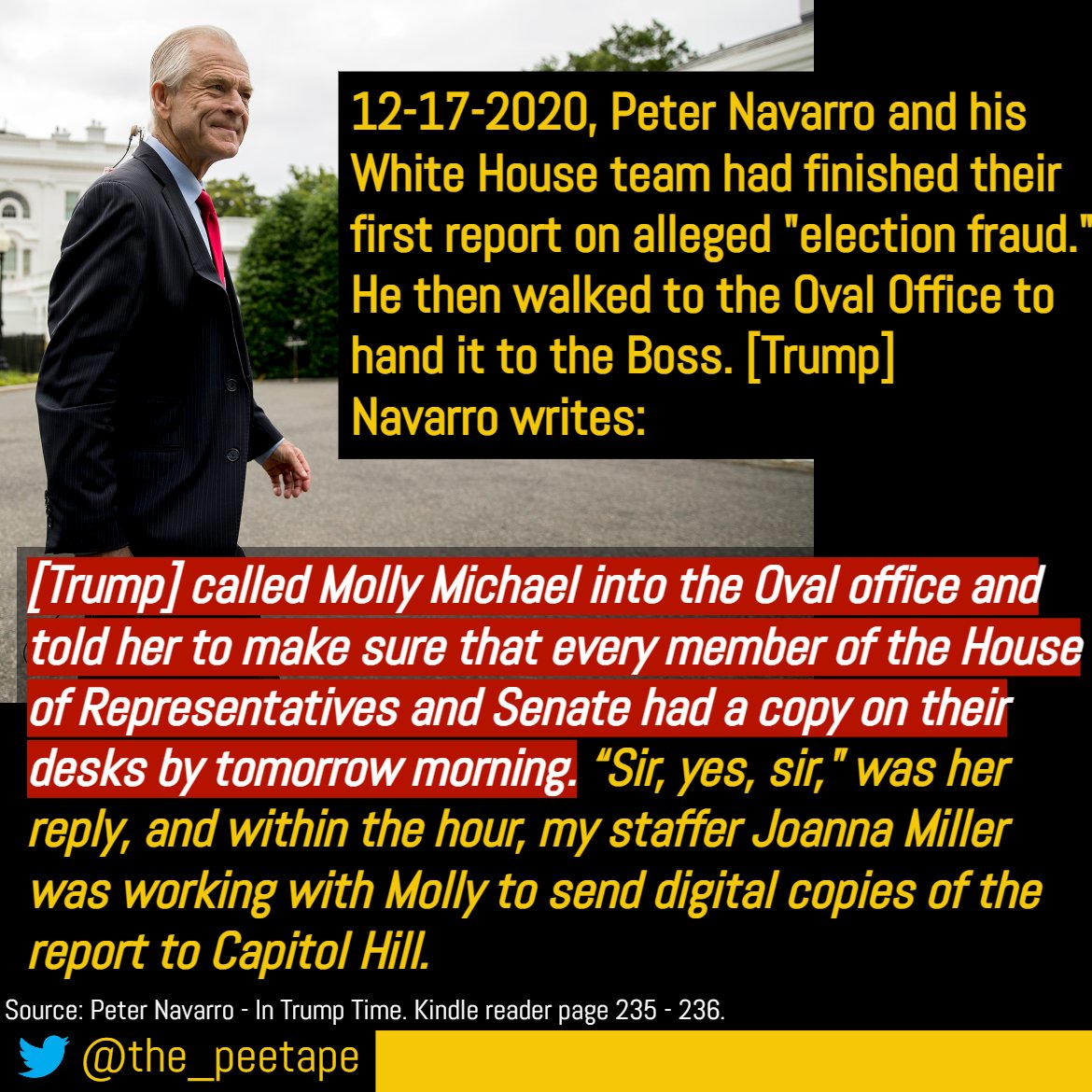 Donald Trump never had to convince his base the election was stolen. But in order for his coup to work, he needed the support of Members of Congress, (State) Senators, election officials and the VP. The Navarro Reports, which were a WH operation, were made for this purpose.