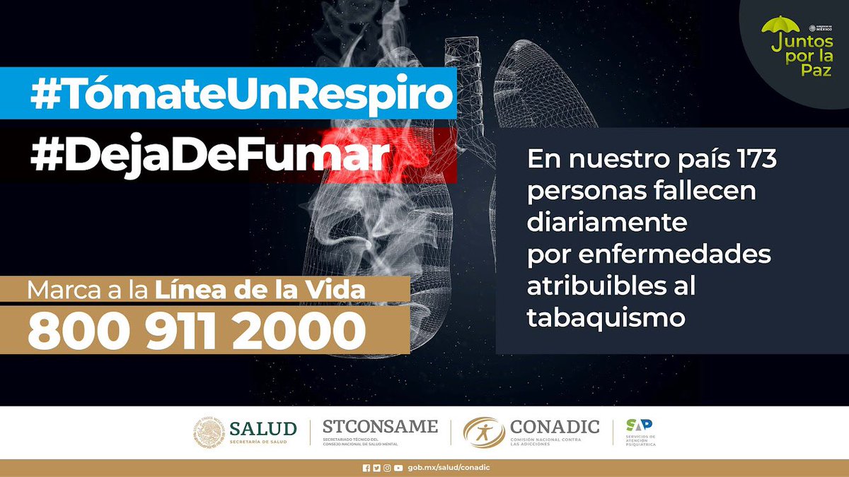 CecaOaxaca's tweet photo. Muchos de nuestros hábitos y prácticas impactan no sólo en nuestra propia salud sino también en la salud de las personas que nos rodean. 
Al #DejarDeFumar, nos cuidamos individual y colectivamente.

Contacta a la @LineaDe_LaVida 
📱800 911 2000. 

#TómateUnRespiro #Dialoguemos https://t.co/rq16qkR1Ja