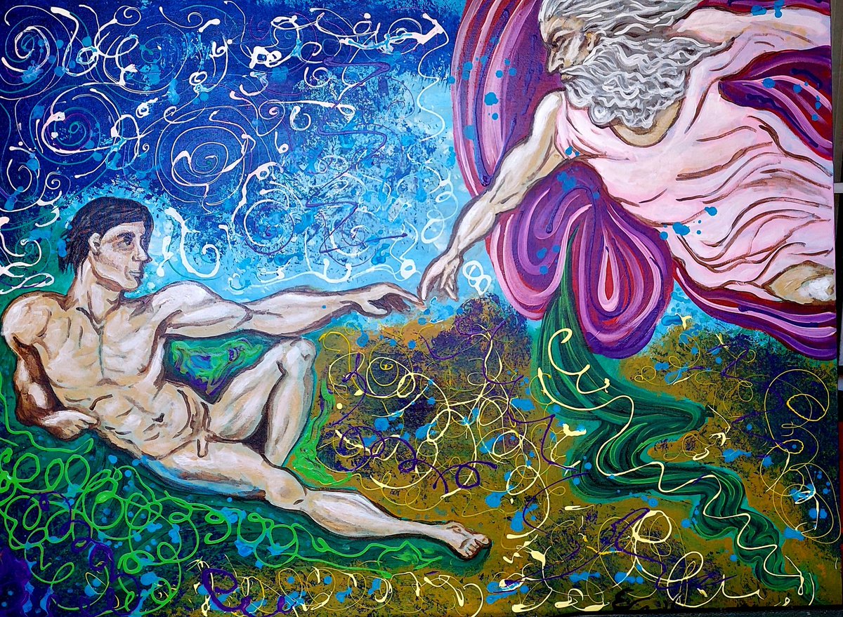 elavieramedina's tweet photo. A detail of the famous paintings of the Sistine Chapel in the Vatican;  the creation of Michelangelo, it's just an inspiration for my style.  It is a commission that they asked me, I hope they are pleased. #art  #Vatican #cielo #Paradise #God #chapel #Adán #Eva #Apple #creation https://t.co/GPz8poWI9L