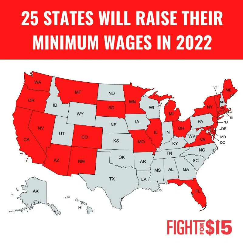 FightForAUnion's tweet photo. Workers in 25 States and 56 localities are getting a raise in 2022 – and that’s thanks to our movement for dignity and respect on the job. Hundreds of strikes of thousands of workers demanded better, and now tens of thousands will see higher wages in the new year.

#FightFor15 https://t.co/Vu9ytNRW0f
