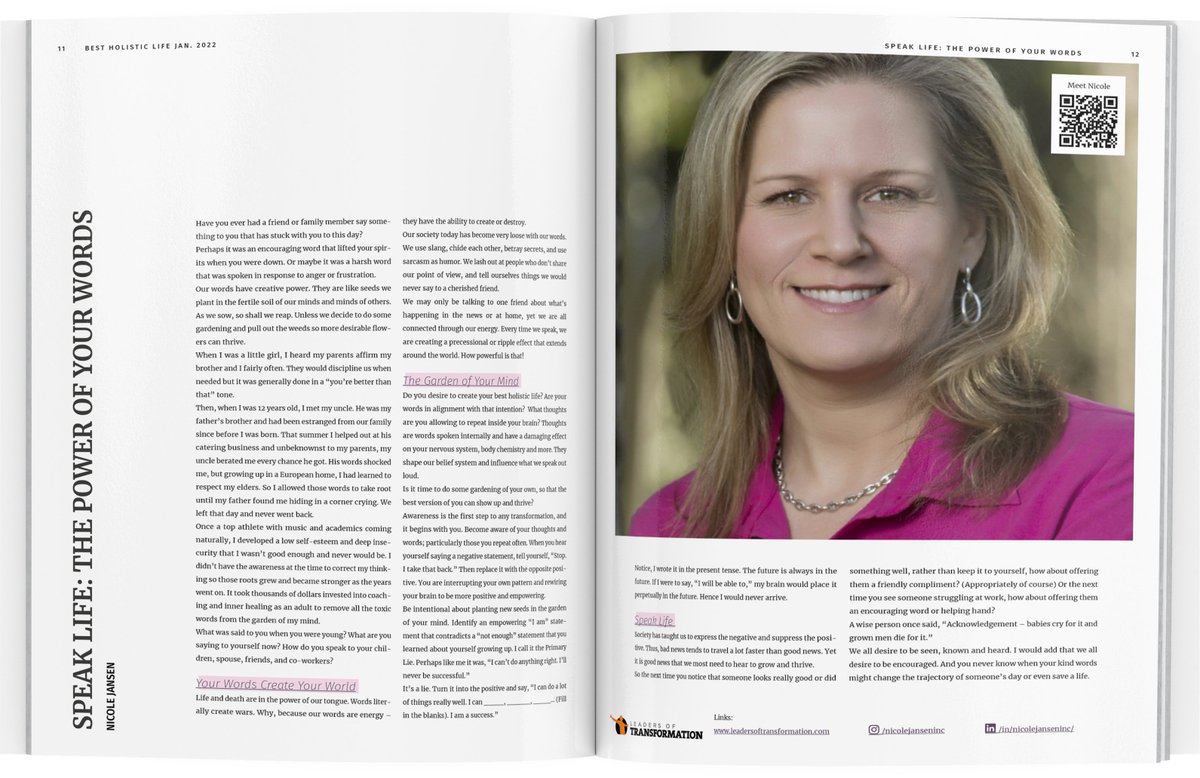 This is fun - I'm featured in the January edition of Best Holistic Life Magazine. Get your FREE digital copy now! tinyurl.com/3kp48r2c 

#bestholisticlife #bestholisticlifemagazine #healthylifestyle #2022ready #emotionaldetox #inspiration #health #powerofwords