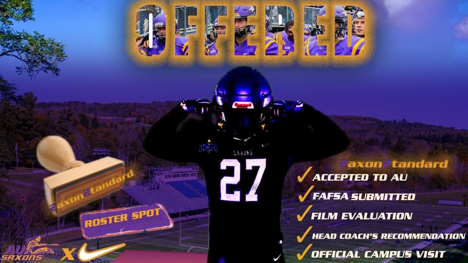 MeachamZac's tweet photo. I would like to thank @Coach_Rankl and @AUSaxonFootball for my first offer to continue football at the next level. I am also extremely grateful to have received the Alfred University full tuition scholar award. @CSAPrepstarNY @NYSEliteAthlet @HFLfball https://t.co/yGywNOdzbK