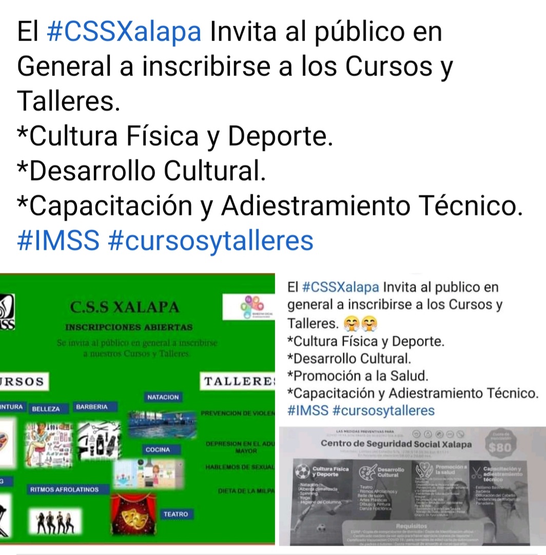Patysanz10's tweet photo. #CSSXalapa #IMSS #cursosytalleres #InscripcionesAbiertas https://t.co/dP6rUgbZjN