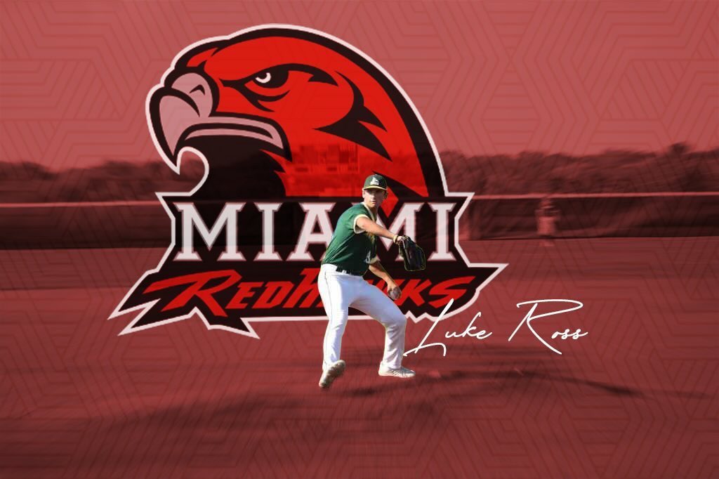 Lukeross39's tweet photo. I am extremely excited to announce I have committed to further my academic and baseball career at Miami university! Very grateful to everyone who has helped me along the way. Go RedHawks! 

@MiamiOHBaseball @IMGABaseball @CoachOpe https://t.co/DT6a63Izhi