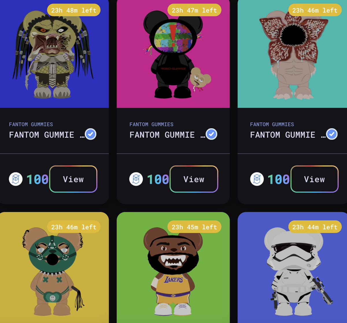 Wave 5 🌊🌊🌊
#067 - Stormtrooper Gummie
#068 - Lebron Gummie
#069 - Gimp Gummie
#070 - Demogorgon Gummie
#071 - Robo-Gummie
#072 - Predator Gummie

#NFTs #FTM <a href="/paint_swap/">paintswap</a>