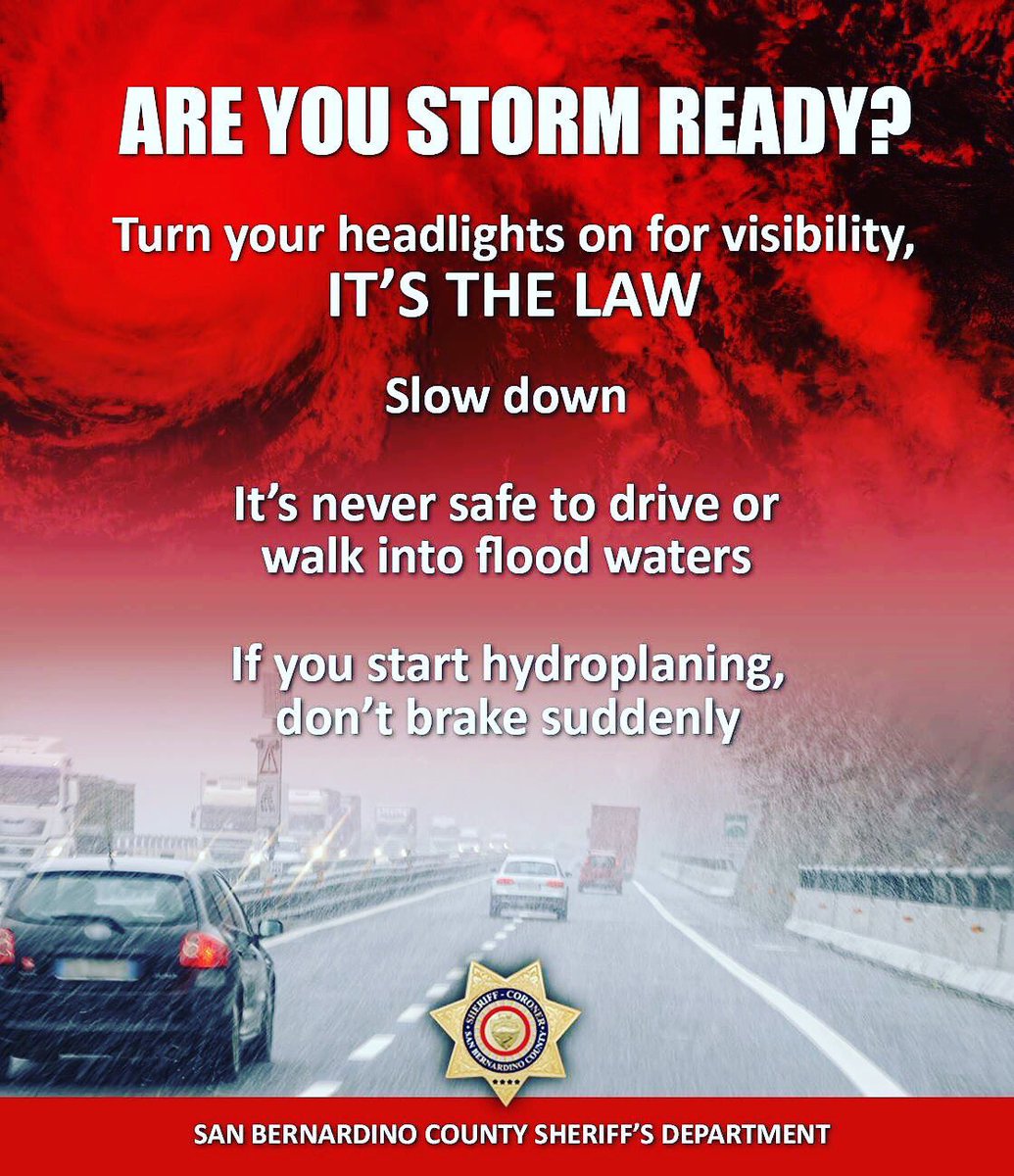 Just as a reminder the Evacuation Warning remains in effect due to the current storm. Be storm-ready, take extra precautions, and follow your local first responders' social media accounts for more information @SBCOUNTYFIRE @Caltrans8