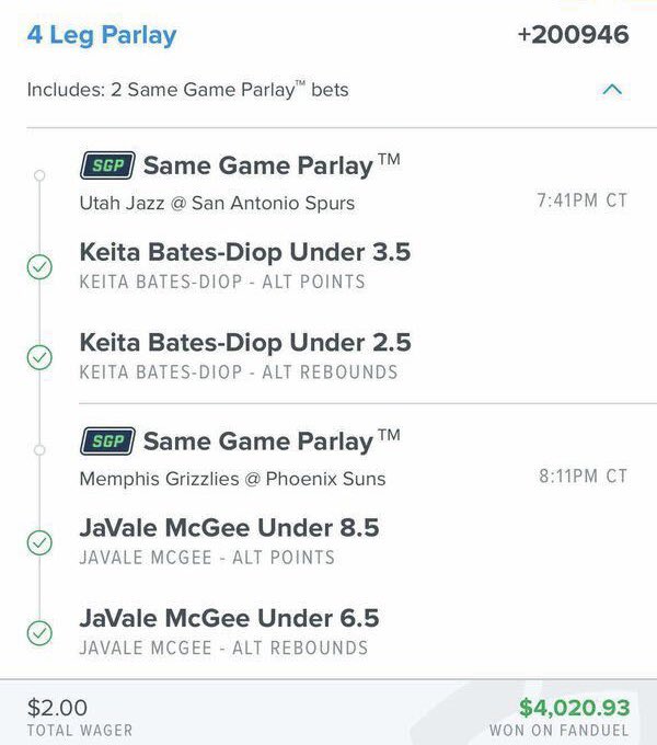 br_betting's tweet image. They really woke up and said “yep, I’m gonna fade Javale McGee and Keita Bates-Diop today” 💀

$2 ➡️ $4K 

(IG: blakebaumhover28 @FDSportsbook)