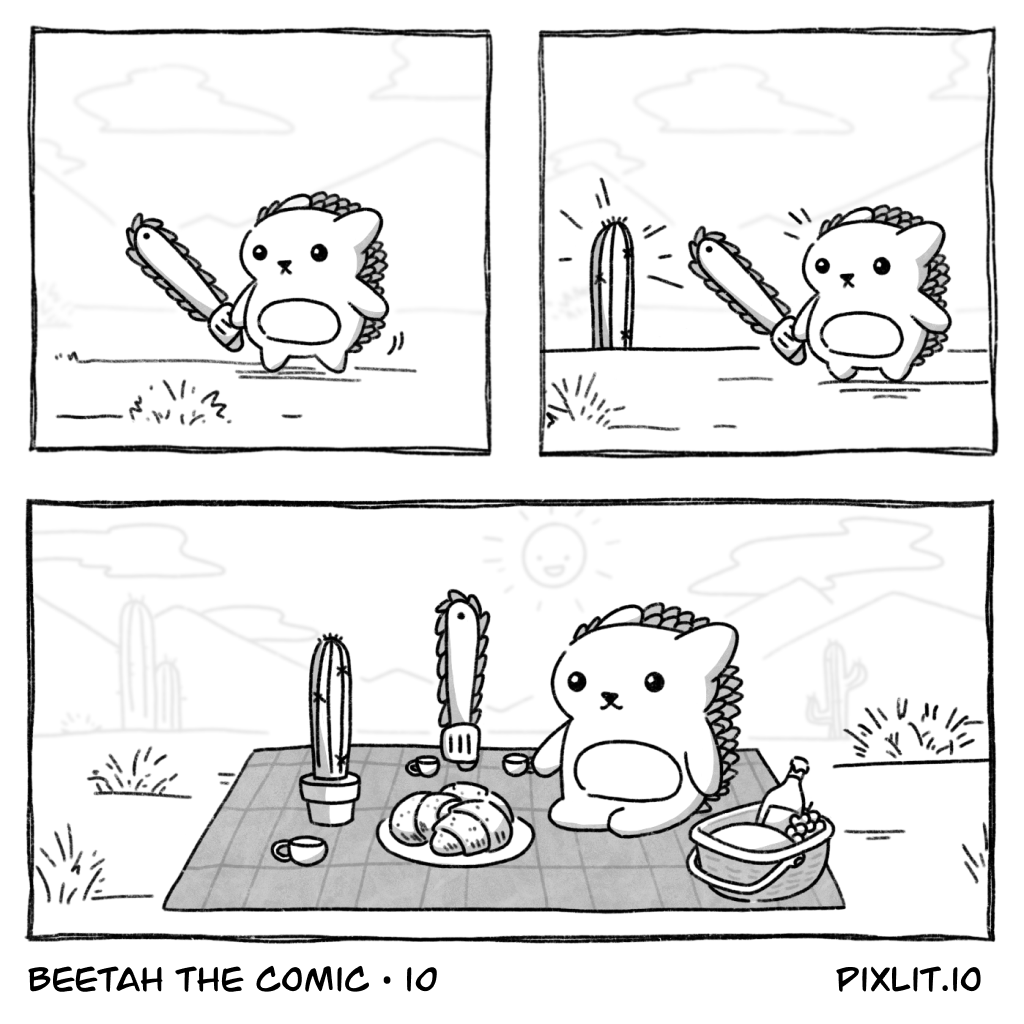 Pixlit's tweet photo. #BeetahTheComic Issue 10

Finally, Beetah and Chainy found a new friend that'll never misunderstand them! What should its name be?

Wait, we hit comic #10?!?! WLTC! ❤️

🦔Follow @PixlitEth to watch Beetah's adventure unfold!

#coolcatcreations @coolcatsnft https://t.co/2COVKH7yti