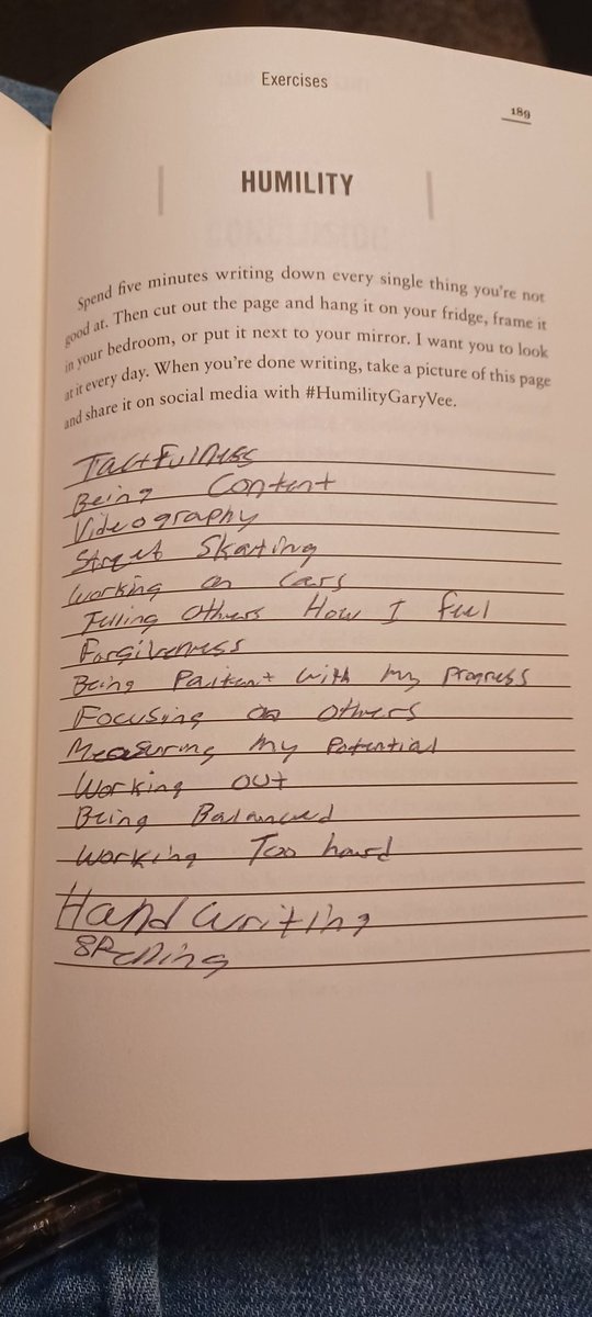 OneMustardGrain's tweet photo. #Humilitygaryvee if you can't read my awful hand writing tactfulness, Being content,videography,streetskating, working on cars, telling others how I feel,forgiveness,being patient, focusing on others,measuring my potential,working out, being balanced handwriting,spelling. https://t.co/iRvEAwOSIf