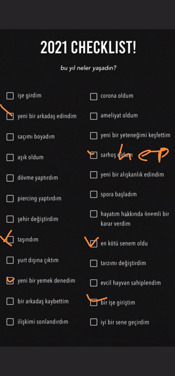simulasyonuyesi's tweet photo. @SoruSorarim Zaten trde yasamadigim için yurtdışına çıkma isaretlemedim ama neyse iğrenç bir seneydi gelen gideni aratmaz umarım https://t.co/7TS8R3tcWa