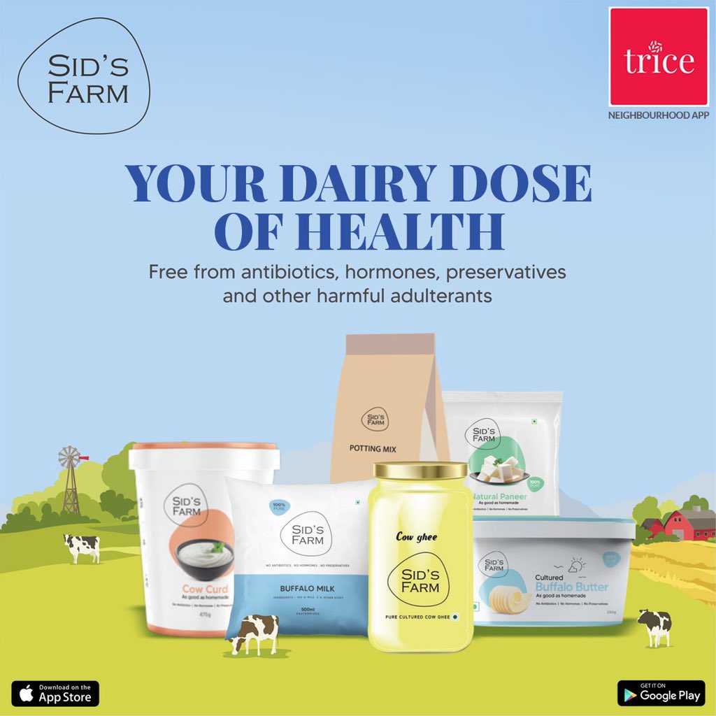 tricecommunity's tweet photo. Now available on Trice. Wholesome, fresh from farm 🐄 milk &amp; dairy products from Sid’s Farms Hyderabad.

#freshmilk #milk #dairy #tricecommunity #wholesome #unadulterated #farmfresh #hyderabad https://t.co/7ruBfoQ33D