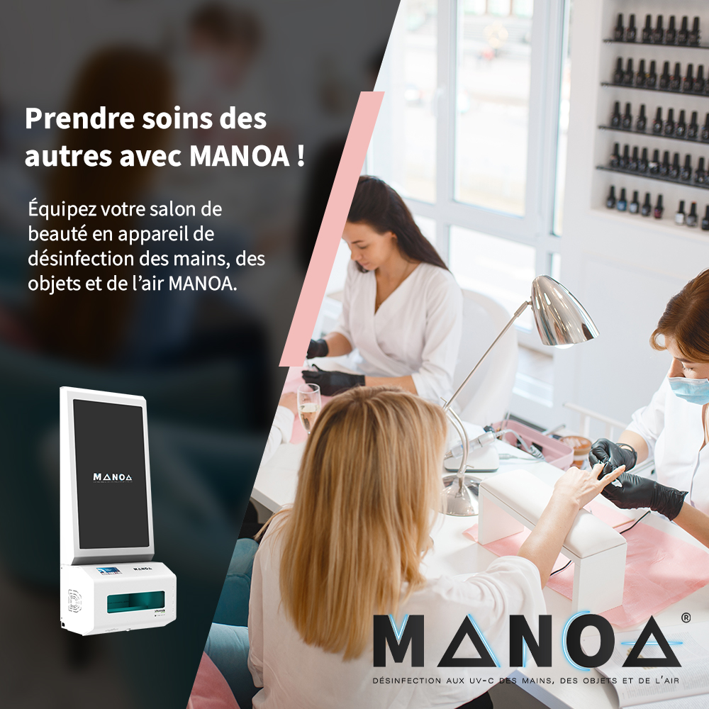 Le MANOA UVC permet la désinfection par rayonnement UV-C. Il s'agit d'un procédé physique qui n’utilise aucun produit chimique et qui ne laisse aucun résidu.
Les clients de votre salon de beauté peuvent désormais se désinfecter les mains et objets en toute quiétude !
 #santé #