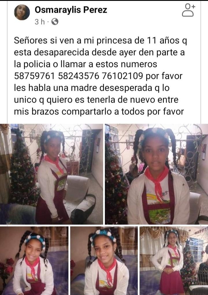 AntiCom00910343's tweet photo. #TwitterCuba has tu magia, niña desaparecida, RT para el alcance que necesita, en la foto aparecen números para contactar en caso de ver la niña 🙏 https://t.co/1xfZR7ZUOr