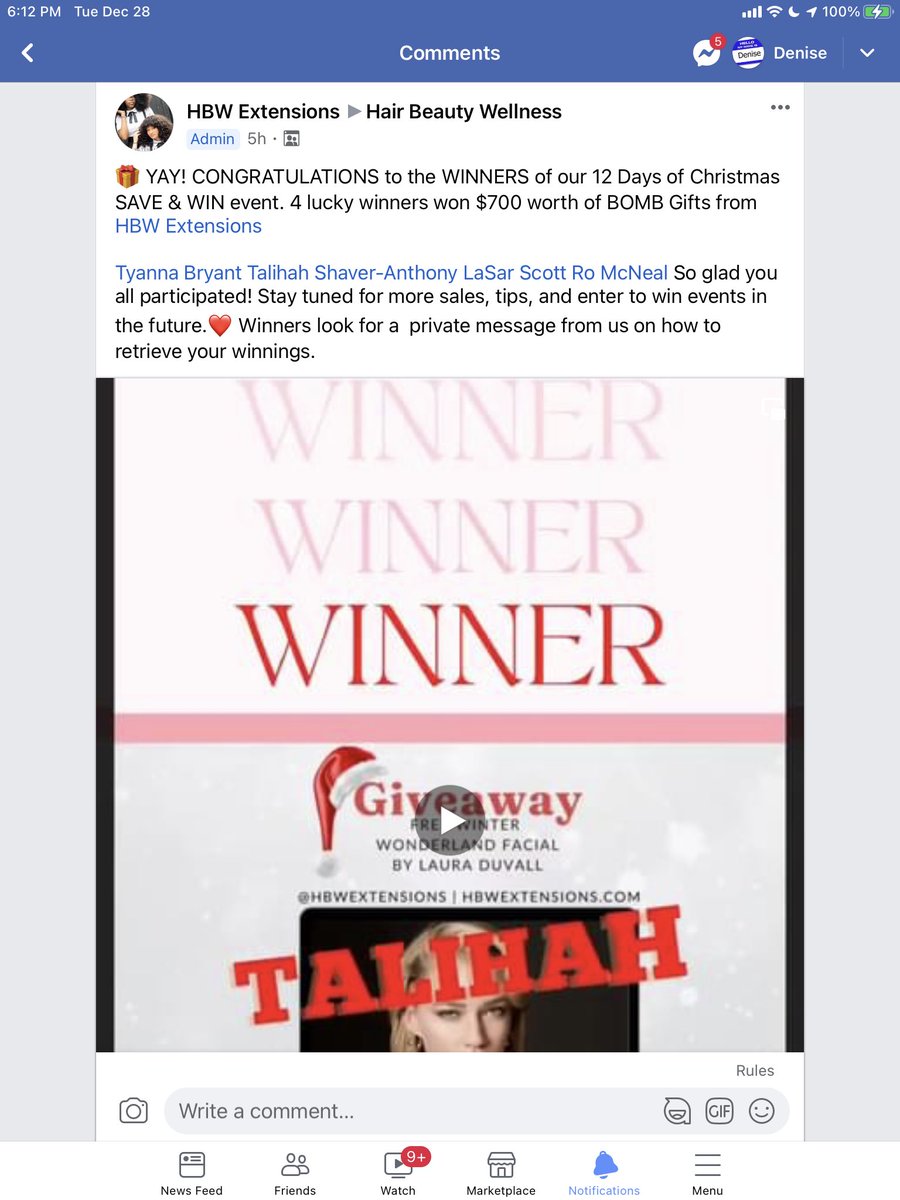 HBWExtensions's tweet photo. Earlier today we announced the WINNERS of our 12 Days of Christmas SAVE &amp; WIN event. 4 lucky winners won $700 worth of BOMB Gifts from HBW Extensions 

🎁 YAY! CONGRATULATIONS 🎊🎉 

 Join our #FacebookGroup Hair Beauty Wellness to see what they won.
https://t.co/Uz6BeRauaE https://t.co/P08AGVS0wi