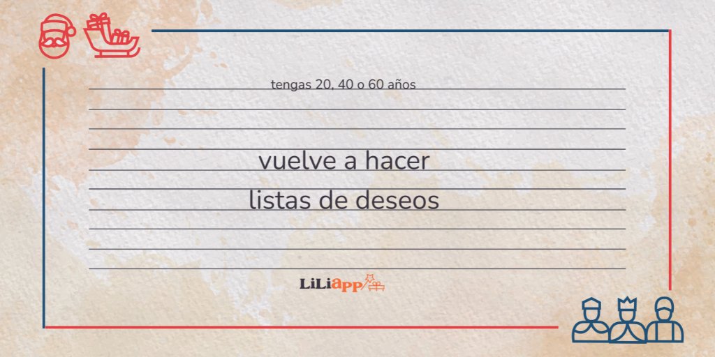 TheLiliApp's tweet photo. Este año regalar (y que te regalen) es por fin muy fácil. Sólo necesitas un mensaje: “Si me queréis, regaladme algo de mi lista”, con el enlace a tu lista de deseos en LiliApp y ya está. ¡Súper fácil!

Regala fácil con @TheLiliApp  https://t.co/lZWthdgB4H
#listasdedeseos #navidad https://t.co/Ph26rMCtKp