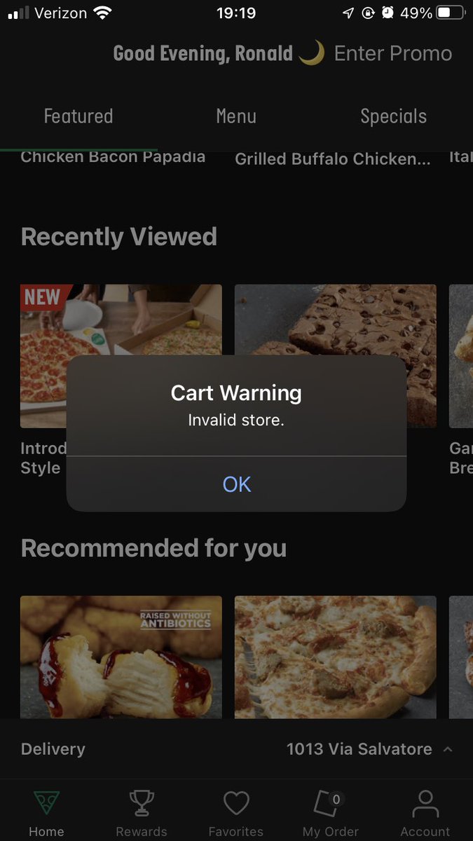 CDeeRON's tweet photo. @PapaJohns app broke https://t.co/dnJmcZ2ouN
