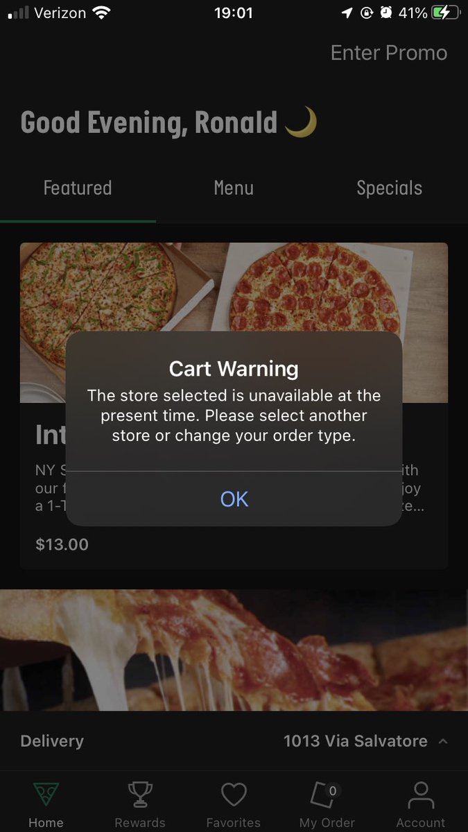 CDeeRON's tweet photo. @PapaJohns app broke https://t.co/dnJmcZ2ouN