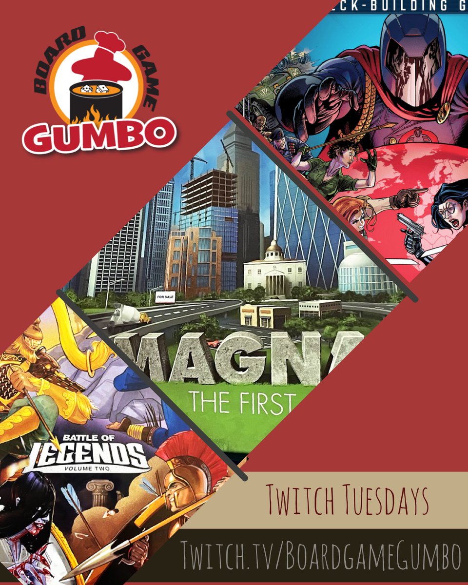 Playing some Unmatched Volume Two! @restorationgame twitch.tV/Boardgamegumbo  Come join the Chat Krewe! <a href="/PunchboardMedia/">Punchboard Media</a>