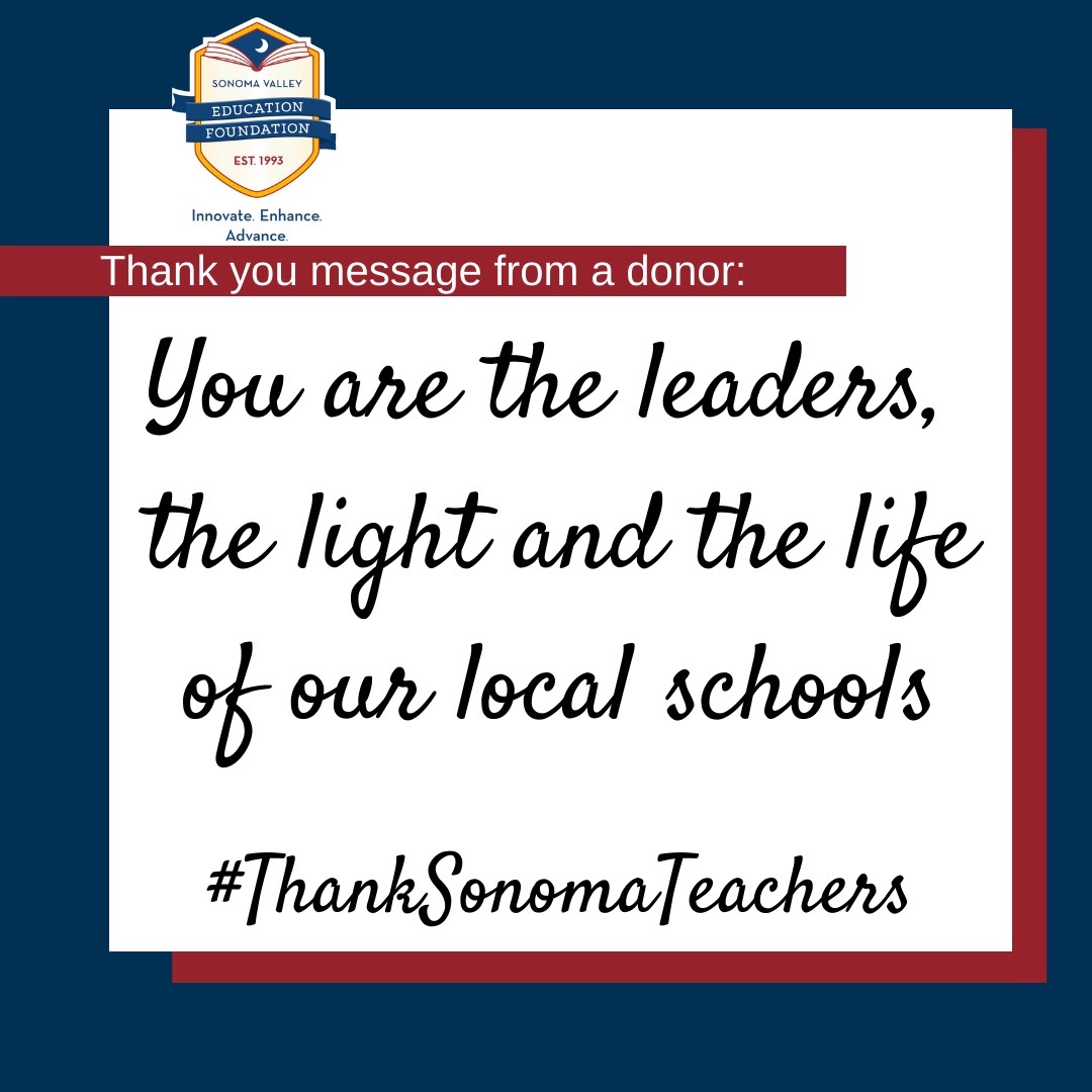 🍎📚 Another heartwarming message of thanks to a teacher during our #thanksonomateachers campaign!

There’s still time to donate at svgreatschools.org

Thank you for supporting our Sonoma Valley teachers and students ❤️

#tuesdaymotivation #tuesday #thanksonomateachers