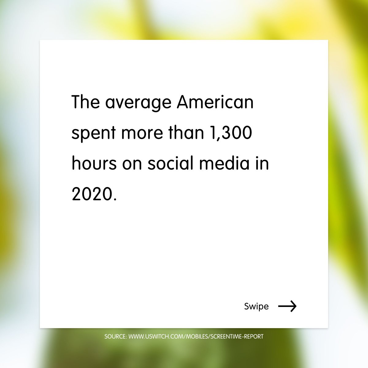 ChosenFoods's tweet photo. “Americans spent 1,300 hours on social media in 2020." – Forbes.
It’s shocking, isn’t it? 1,300 hours per person per year averages out to 3 hours per day, in comparison with only 90 minutes in 2012. Imagine what you could do with that time. More to come on our #PurposefulPause https://t.co/Rgc5oZmM8w