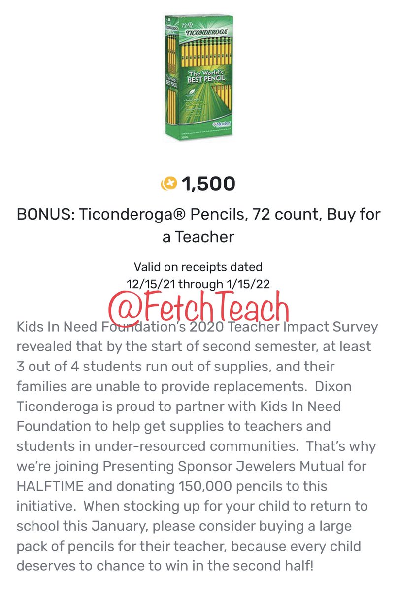 FetchTeach's tweet photo. โ๏ธ Anyone have a 72 count of Ticonderoga Pencils on their @amazon wishlist? DROP IT ๐๐ผ
๐ I know #KidsNeedPencils
๐ฐRight now @FetchRewards is giving points for pencils! Sign up today to earn giftcards for scanning your receipts! Code FETCHTEACH #clearthelist #FetchCountdown https://t.co/RHycreBxgu