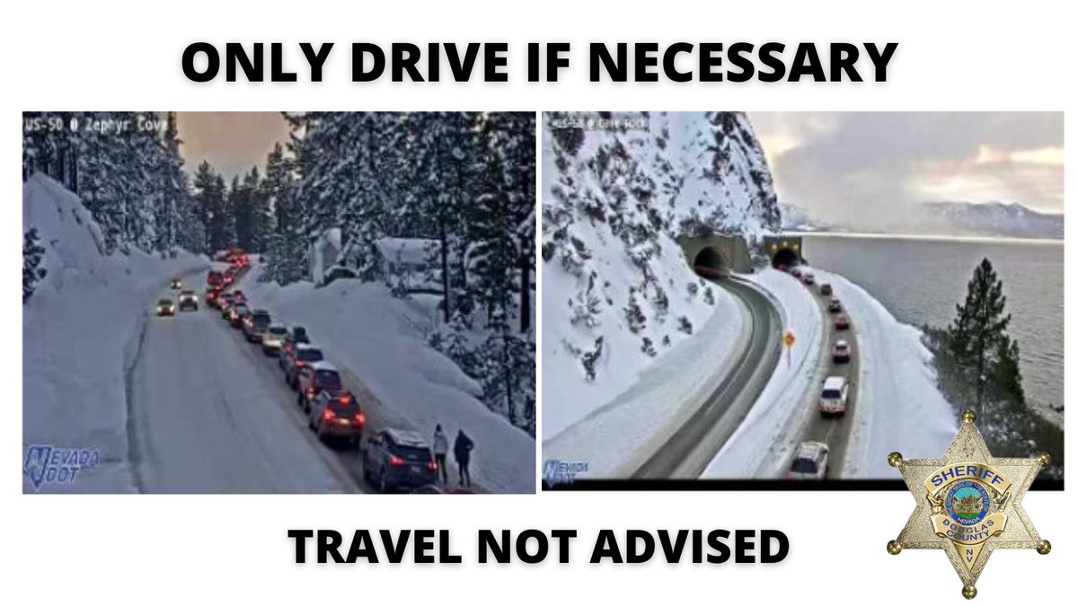Travel is not advised at this time. Highway 50 is the only pass open and traffic is congested. Driving up Kingsbury will not get you to your destination any faster, we are seeing delays there as well. 
If you can make plans to stay, we recommend you do.