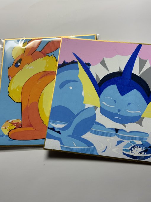 会場に持っていく色紙をチラ見せ
画材はポスカ 発色が良くて部屋に置いた時かなり映えて見えます
描くのに時間がかかるのもあって自分自身もちょっと手放したくない感じです…  まだ両方とも加筆するよ 