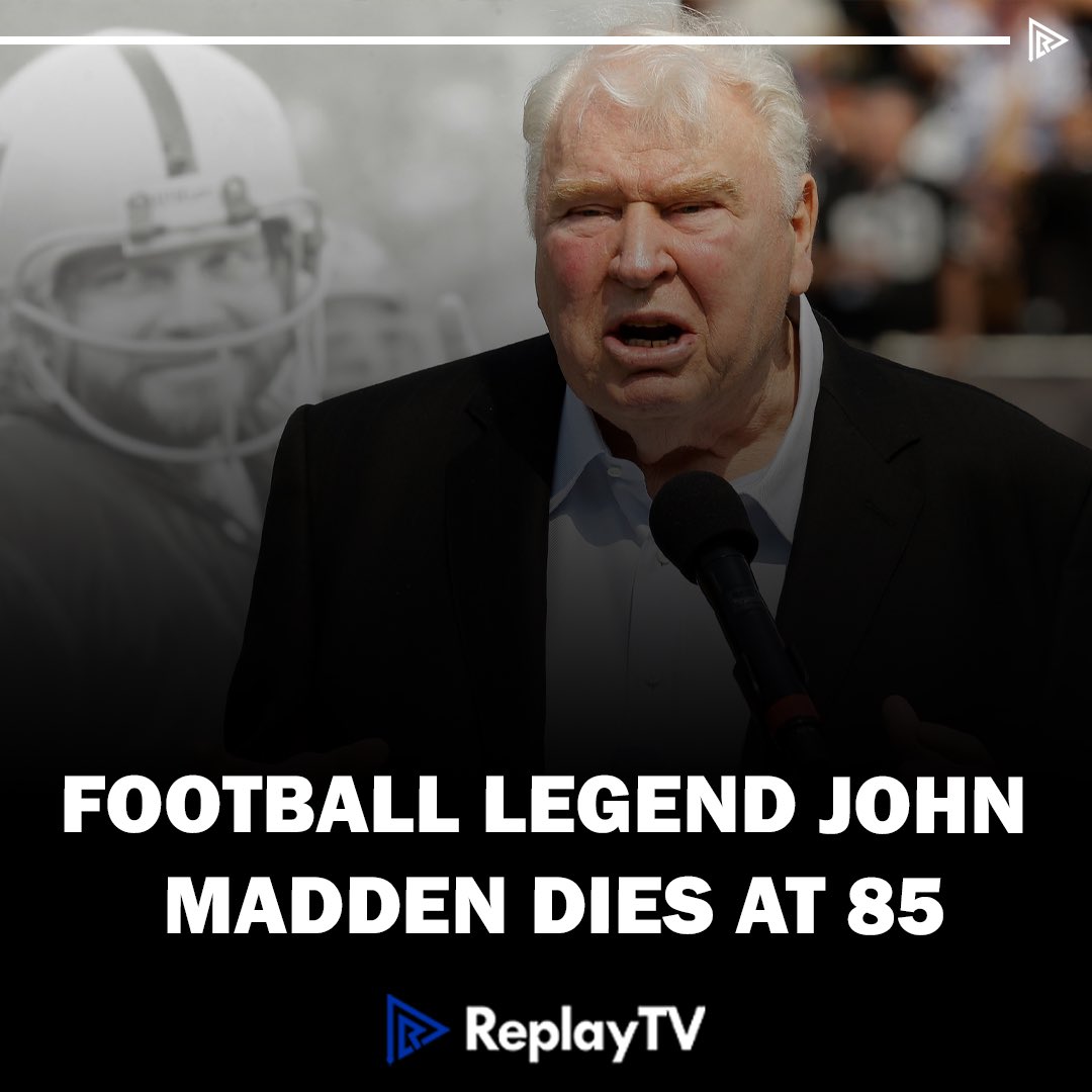 NACLReplays's tweet photo. #johnmadden has died at the age of 85. John was a legendary NFL head coach, broadcaster, and namesake of the popular football video game franchise. Rest In Peace to a legend. 

#madden #breakingnews #gamingnews #esportsnews #nfl https://t.co/p45iogHWZv
