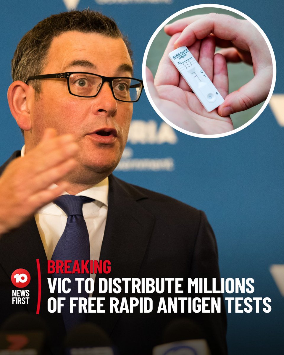 10NewsMelb's tweet image. #Breaking: The Andrews government has confirmed it has purchased 34 million rapid antigen tests and plans to make them free for Victorians.

Health Minister Martin Foley said Victoria "stepped up" to secure the RATs amid a lack of a "national approach". #COVID19 #springst