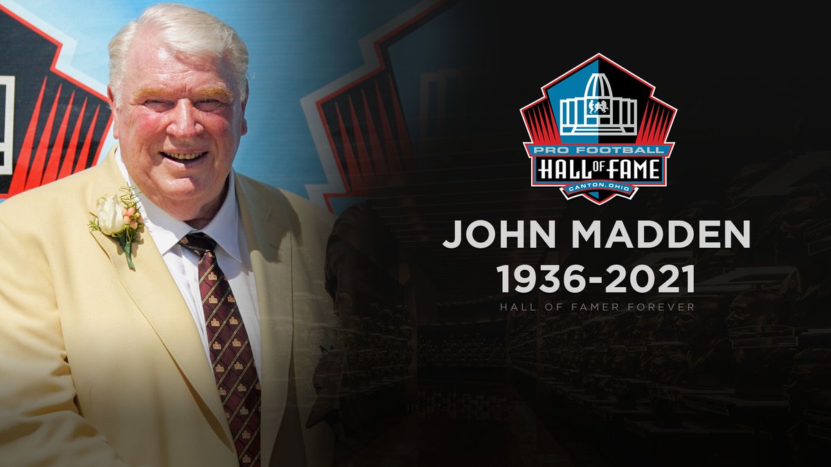 The football world today is celebrating the life of John Madden, a man whose relentless passion for the game &amp; unique career will leave an indelible mark on the sport forever. A member of the Class of 2006, Madden died Tuesday. He was 85.

📰: bit.ly/HOFMaddenObit

#HOFForever