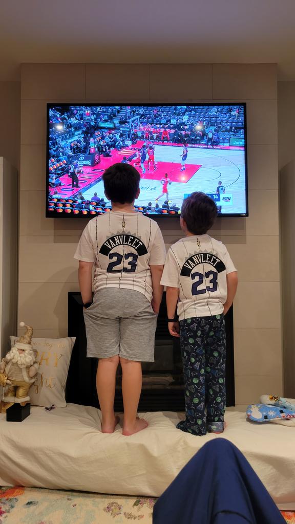 s_chiras's tweet photo. #tangerinefanangle  Watching our 1st game with our new Raptors jerseys.  We are missing our guy @FredVanVleet but thankful everyone is returning to good health. Go raptors go. https://t.co/G1GOv5RgLB